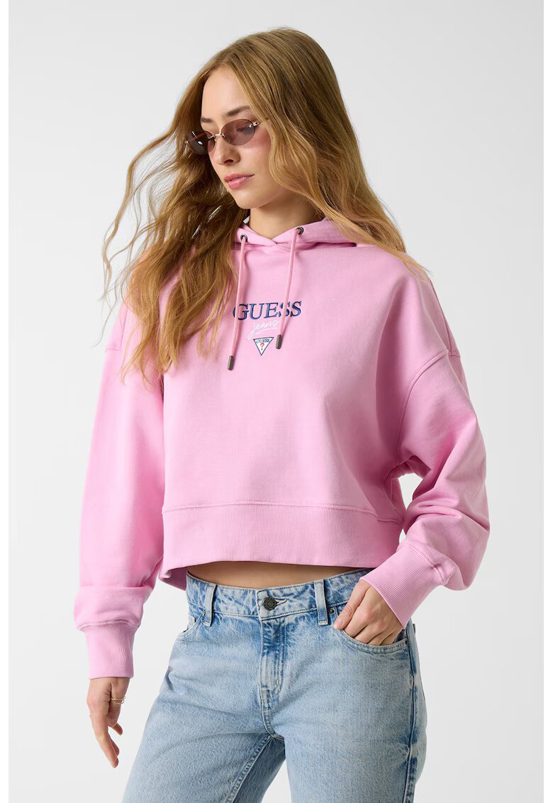 Guess Jeans Hanorac crop cu broderie logo - Roz