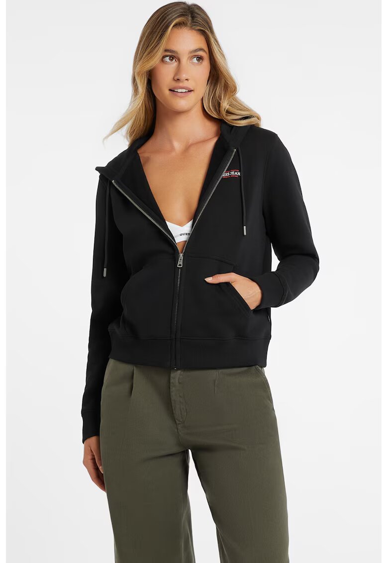Guess Jeans Hanorac cu fermoar si buzunare oblice - Negru