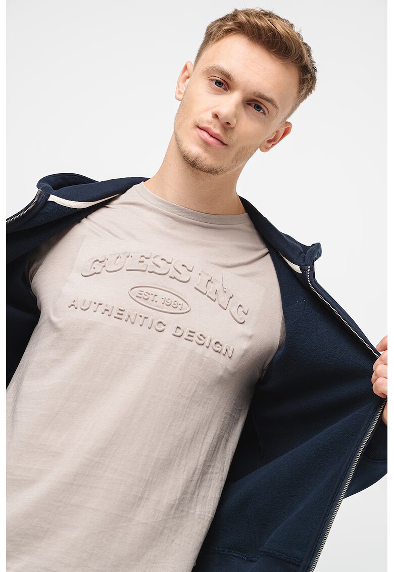 Guess Jeans Hanorac cu logo si fermoar - Bleumarin
