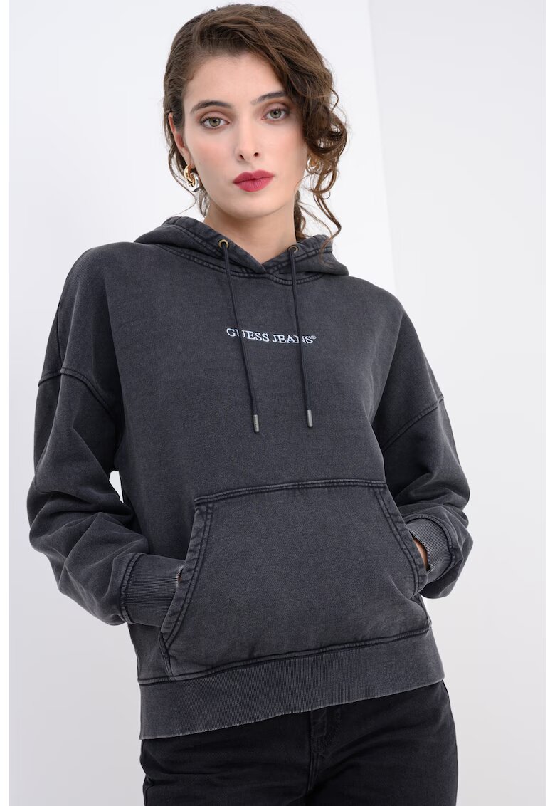 Guess Jeans Hanorac de bumbac cu buzunar kangaroo - Gri antracit