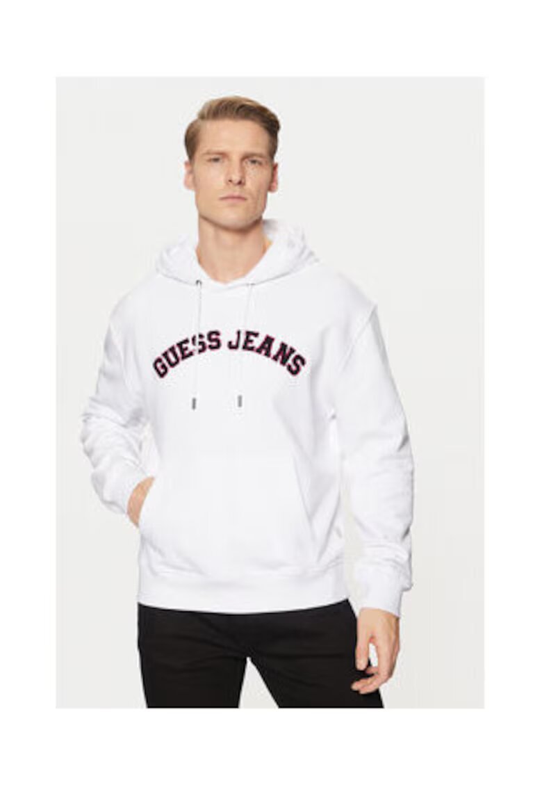 Guess Jeans Hanorac din bumbac cu model logo si gluga