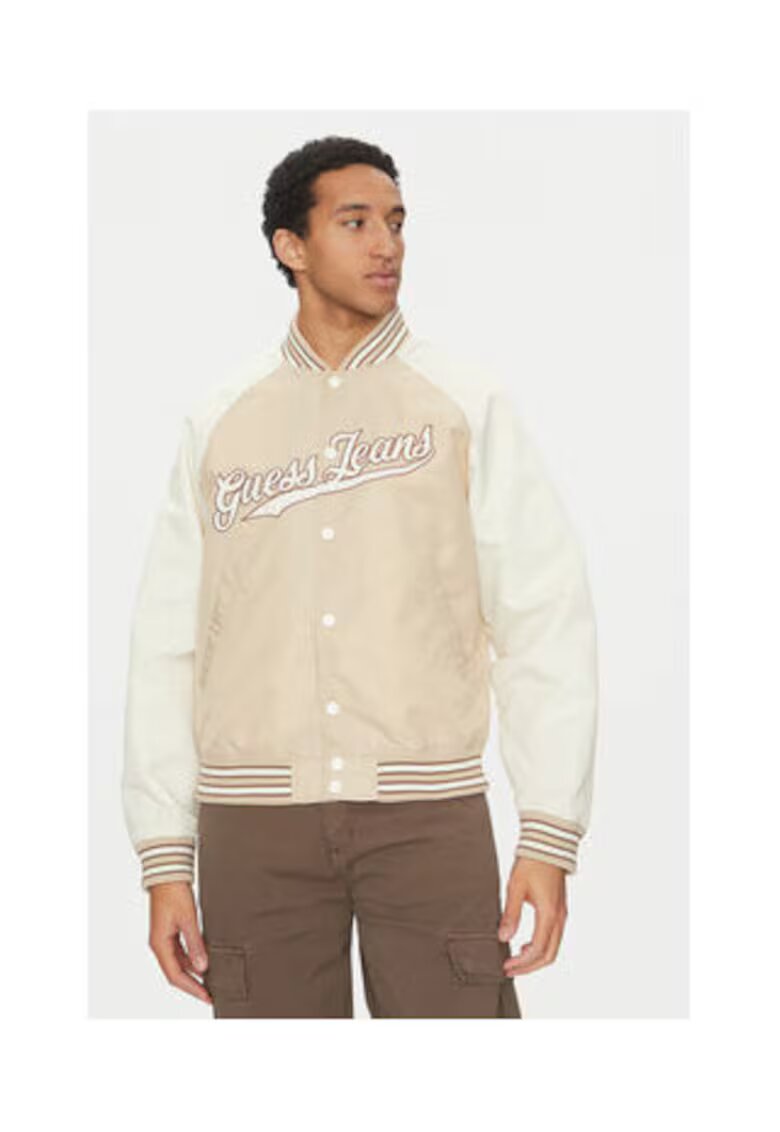 Guess Jeans Jacheta college cu imprimeu logo