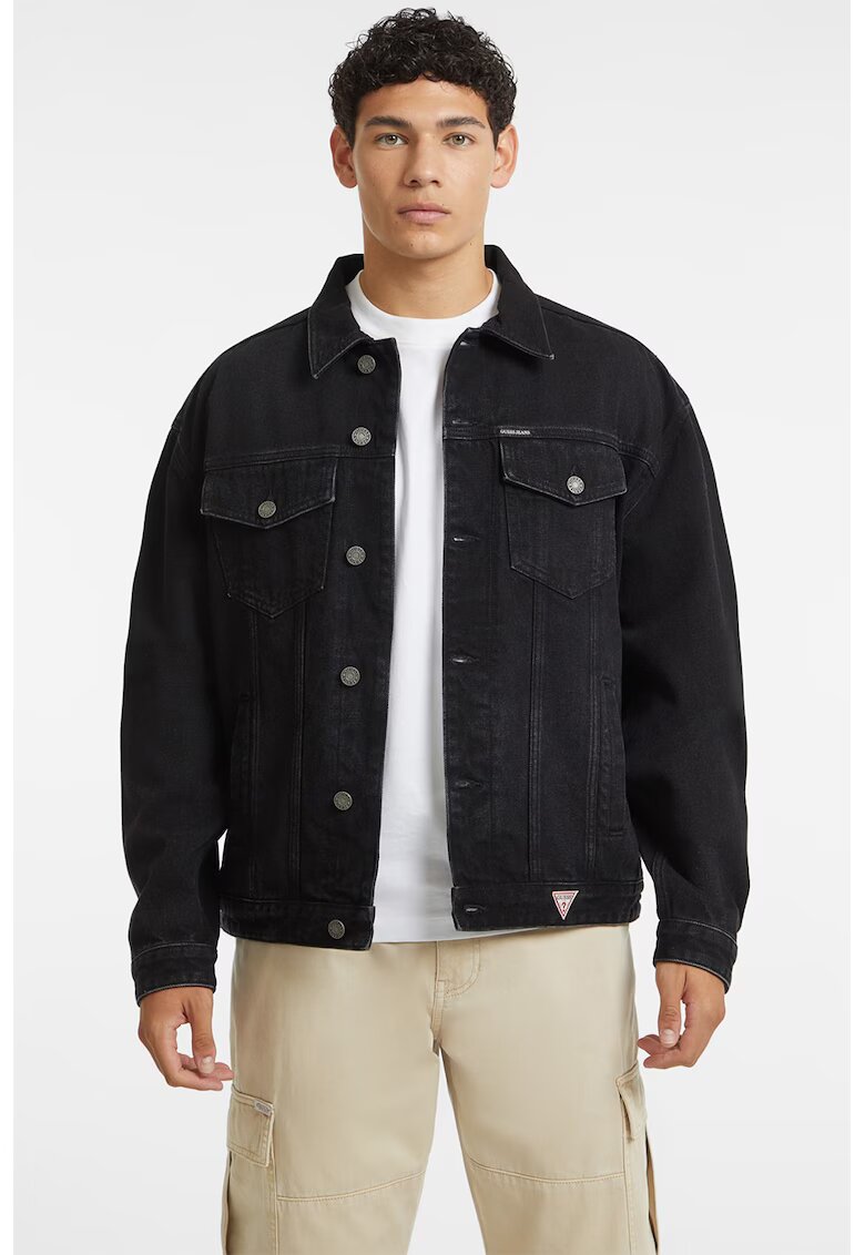 Guess Jeans Jacheta din denim cu nasturi - Negru