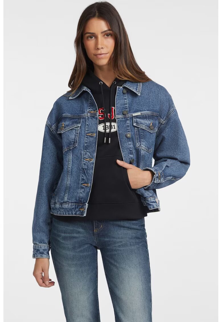 Guess Jeans Jacheta supradimensionata din denim - Albastru pastel