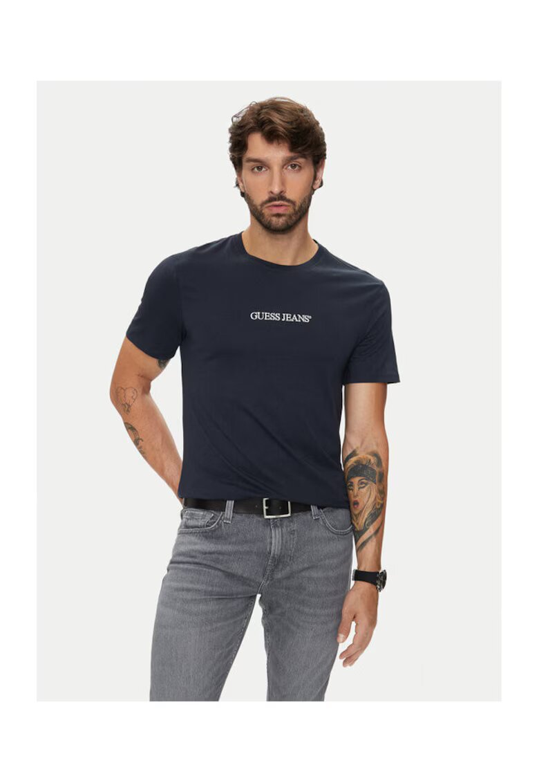 Guess Jeans Tricou barbati - supradimensionat - bleumarin - bumbac