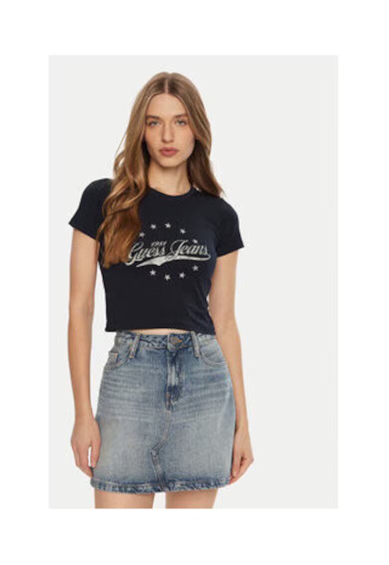 Guess Jeans Tricou crop cu imprimeu logo