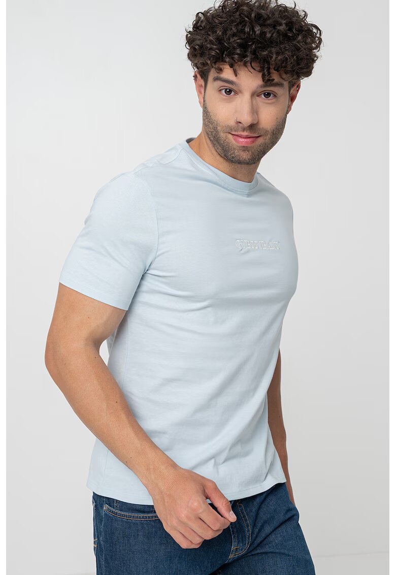 Guess Jeans Tricou din bumbac cu imprimeu logo - Albastru deschis