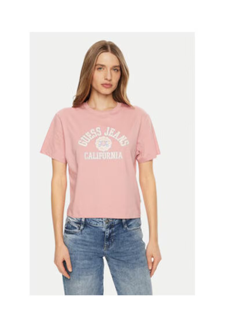 Guess Jeans Tricou din bumbac cu imprimeu logo frontal