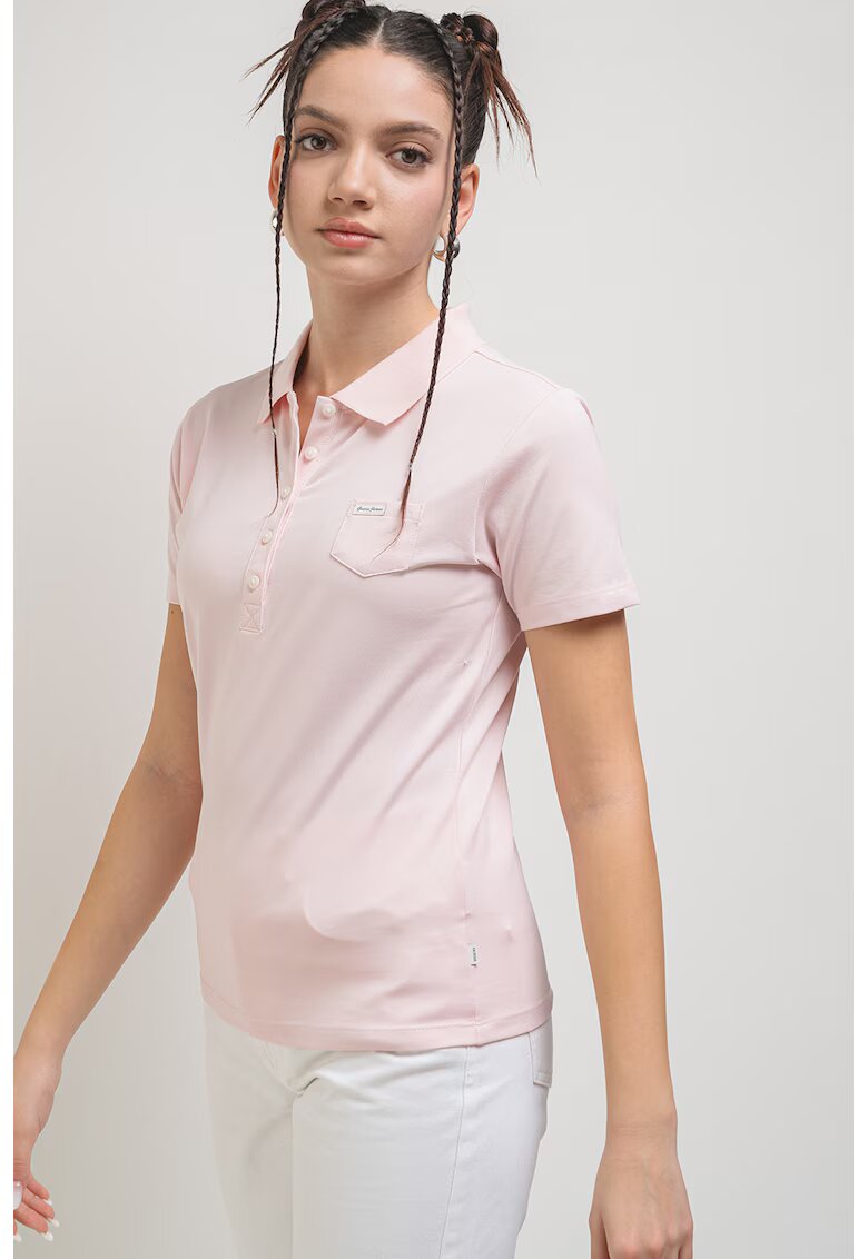 Guess Jeans Tricou polo cu buzunar pe piept - Roz pastel