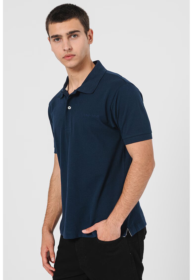 Guess Jeans Tricou polo din bumbac cu model uni - Bleumarin