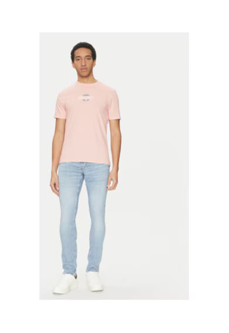 Guess Jeans Tricou slim fit cu decolteu la baza gatului