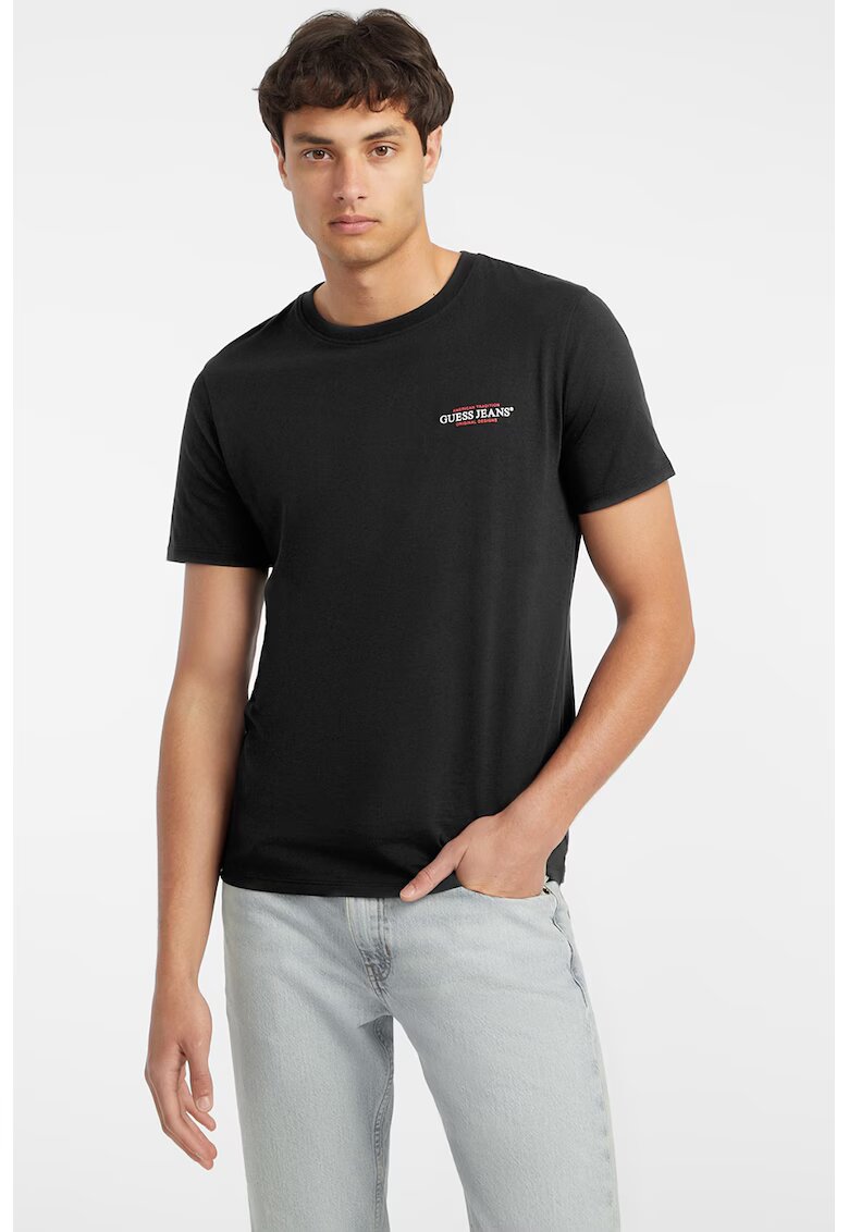 Guess Jeans Tricou slim fit cu decolteu la baza gatului - Rosu/Alb/Negru