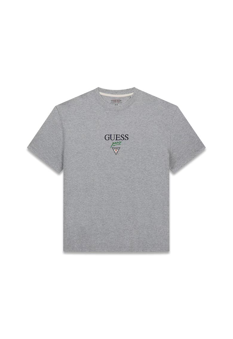 Guess Jeans Tricou supradimensionat din bumbac cu broderie logo - Gri melange