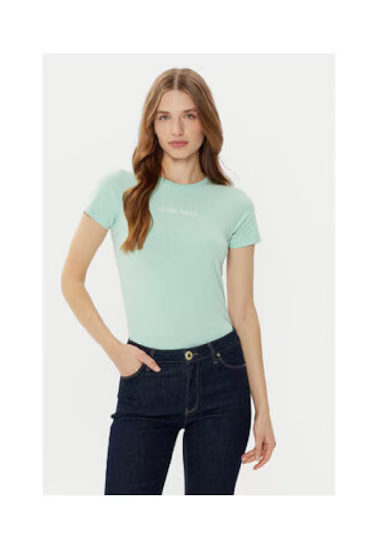 Guess Jeans Tricou uni cu maneci scurte