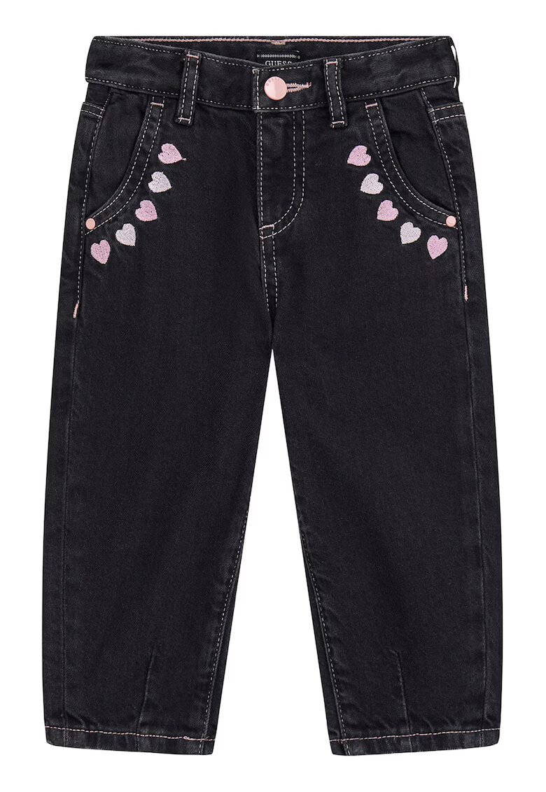 GUESS KIDS Blugi drepti cu broderii cu inimi - Negru