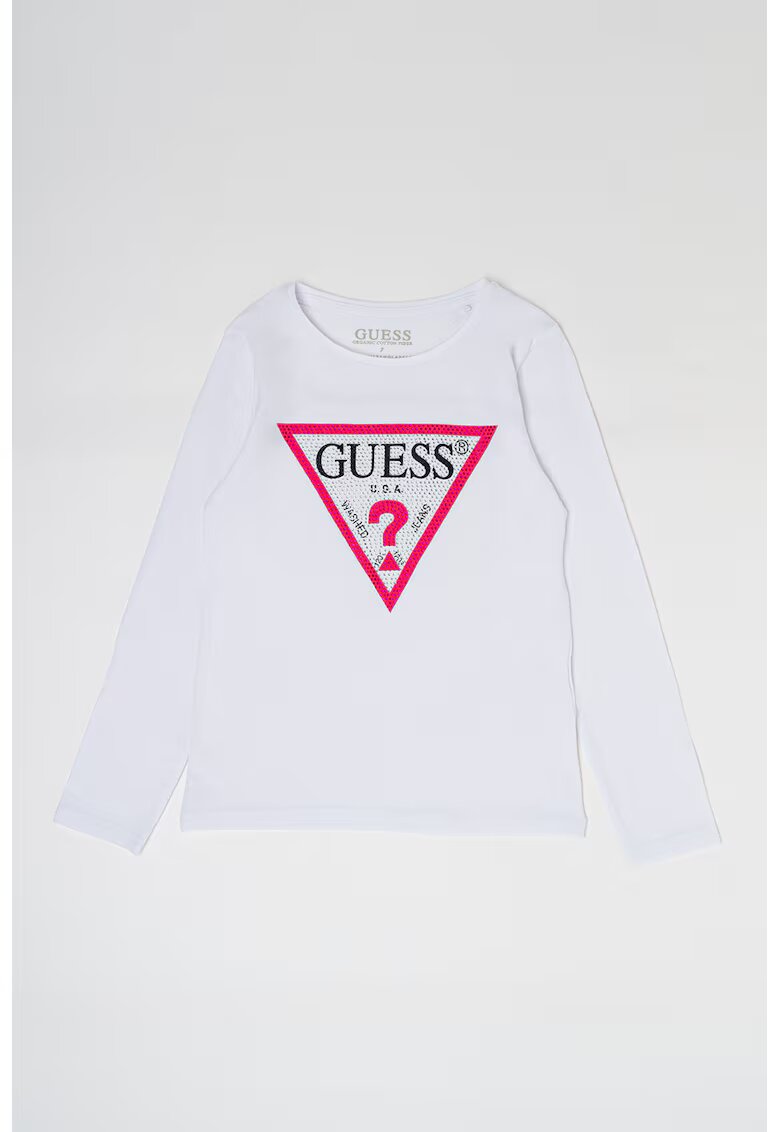 GUESS KIDS Bluza cu imprimeu logo si strasuri - Alb optic