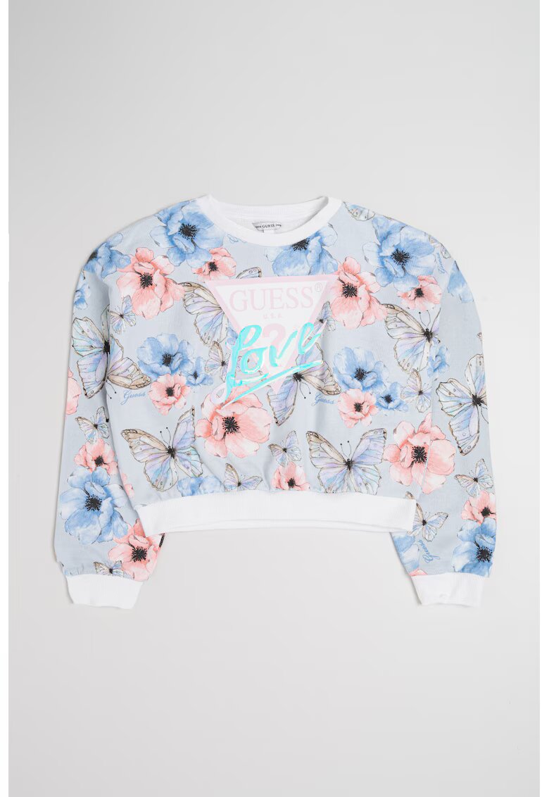 GUESS KIDS Bluza de trening cu imprimeu floral - mansete elastice si terminatie - Albastru deschis