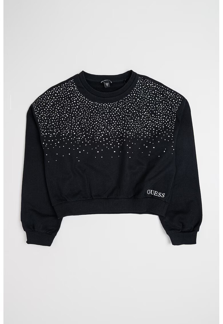 GUESS KIDS Bluza de trening din bumbac cu aplicatii din strasuri - Negru