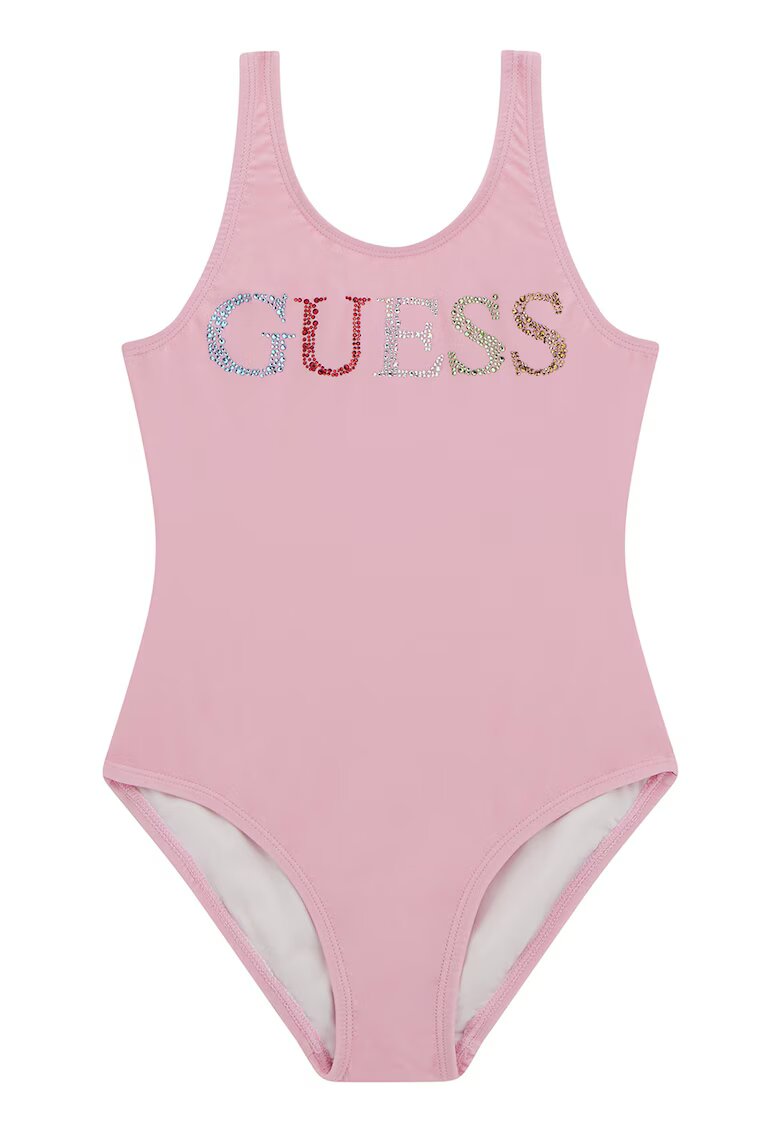 GUESS KIDS Costum de baie intreg cu logo din strasuri - Roz pastel
