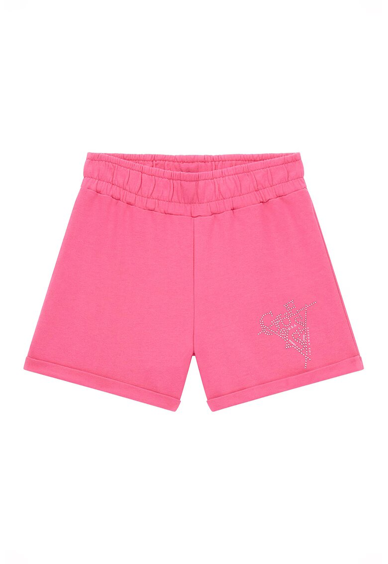 GUESS KIDS Pantaloni scurti de bumbac su strasuri - Roz