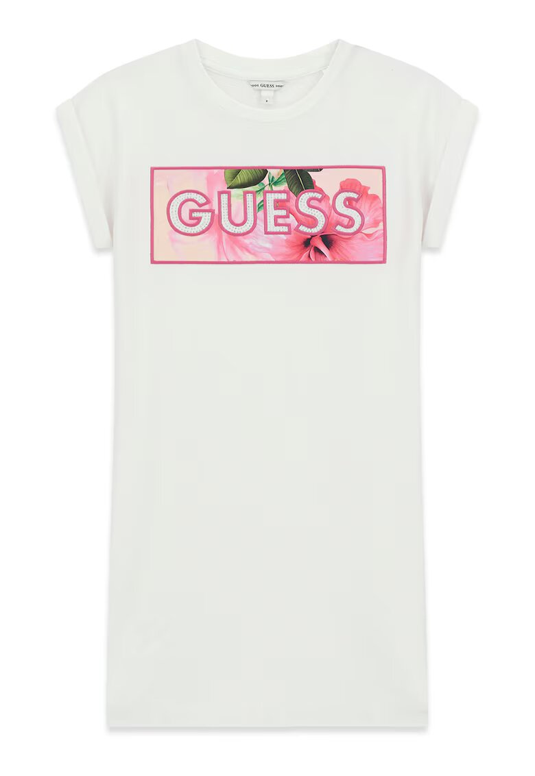 GUESS KIDS Rochie cu decolteu la baza gatului si imprimeu logo - Alb
