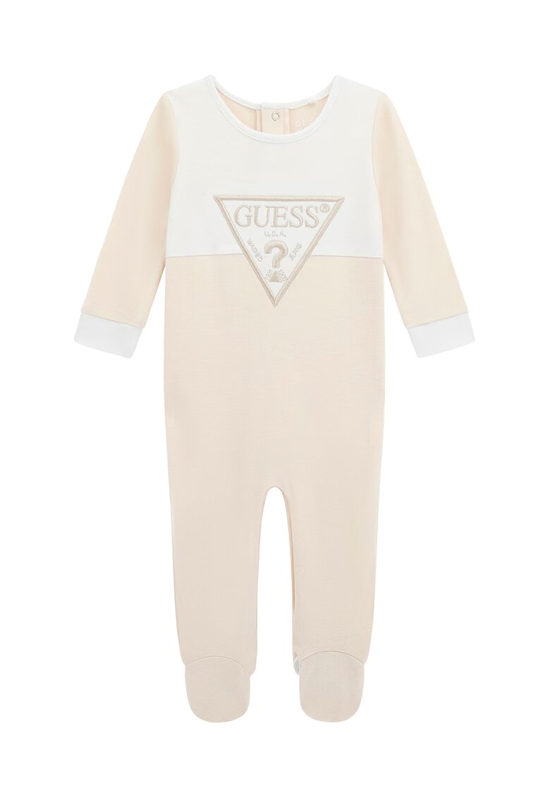 GUESS KIDS Salopeta cu botosei si logo brodat - Alb/Bej deschis