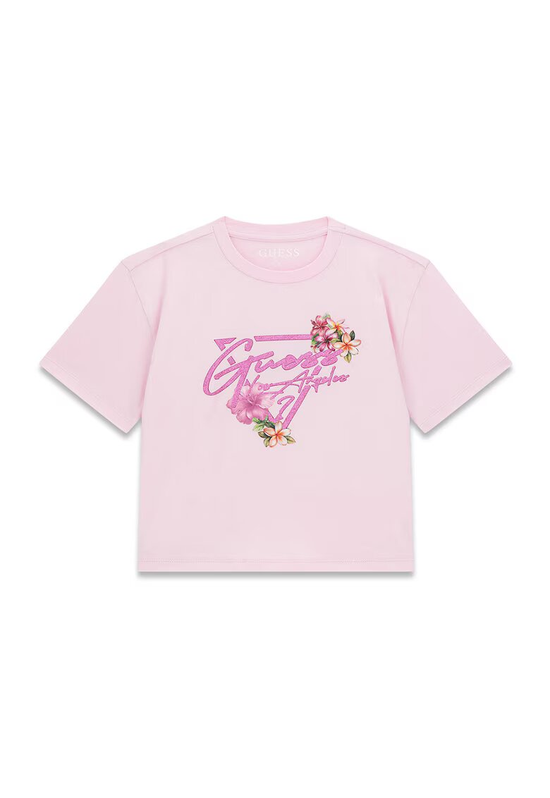 GUESS KIDS Tricou crop cu imprimeu logo - Roz deschis/Roz prafuit