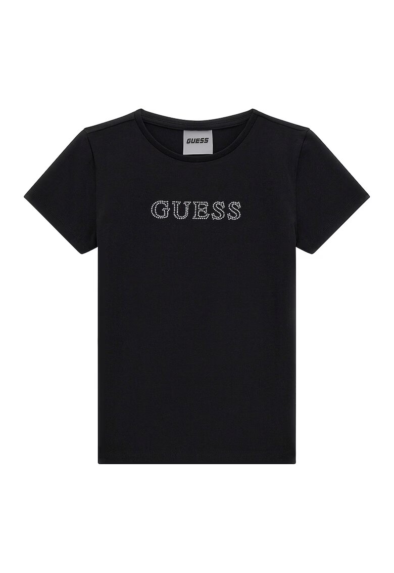 GUESS KIDS Tricou cu aplicatii din strasuri - Negru/Argintiu