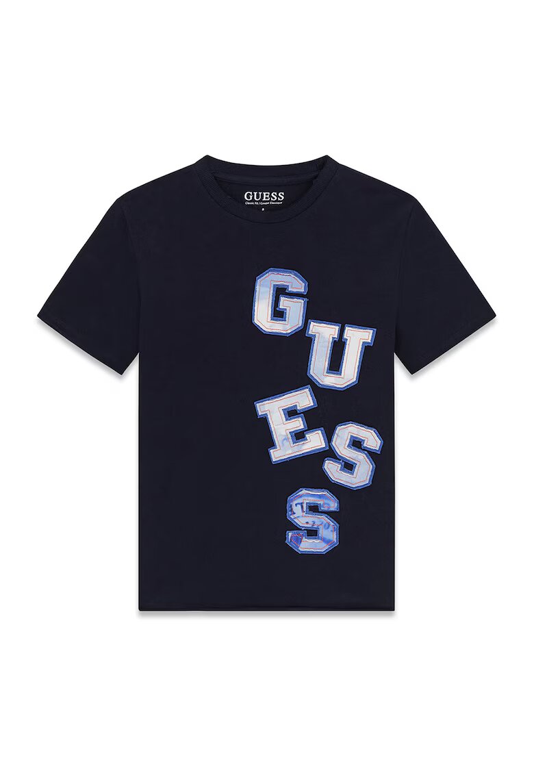 GUESS KIDS Tricou cu decolteu la baza gatului si imprimeu logo - Albastru ultramarin
