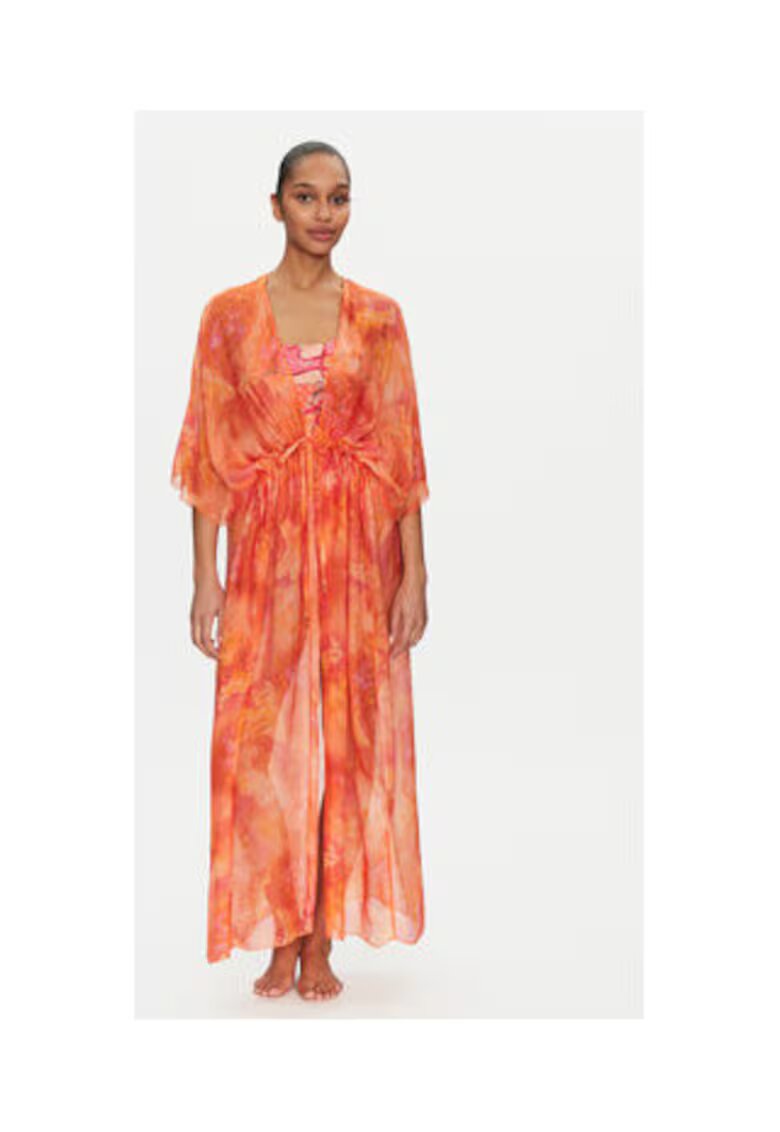 Guess Kimono de plaja din amestec de matase - Portocaliu