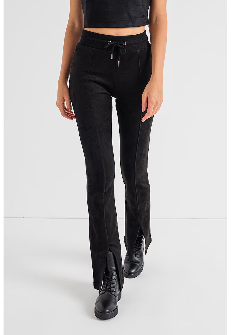 Guess Pantaloni cu talie inalta de piele intoarsa sintetica - Negru