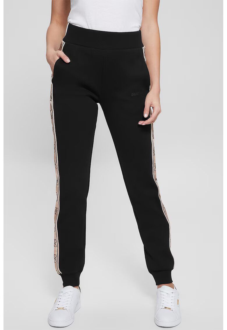 Guess Pantaloni de trening cu croiala conica si segmente laterale cu logo - Negru