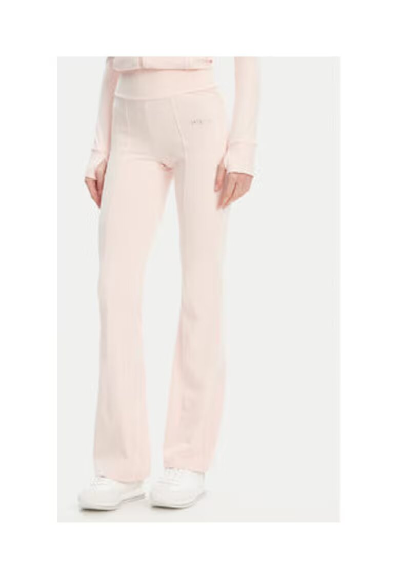 Guess Pantaloni de trening cu logo metalic discret - croiala evazata si talie inalta