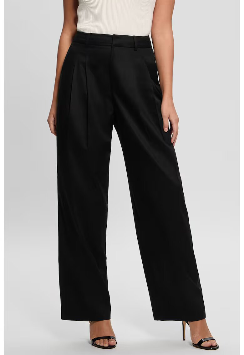 Guess Pantaloni din amestec de lyocell cu croiala ampla si pliuri frontale - Negru