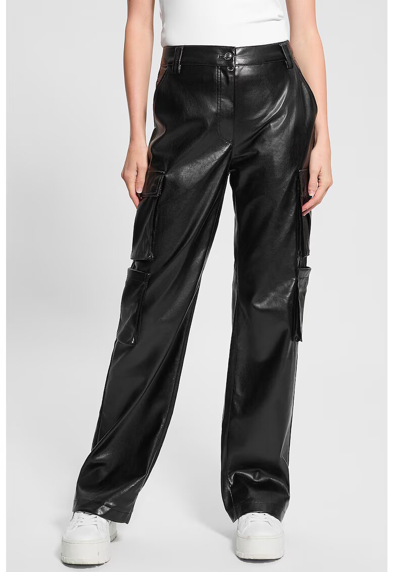 Guess Pantaloni drepti de piele ecologica - Negru