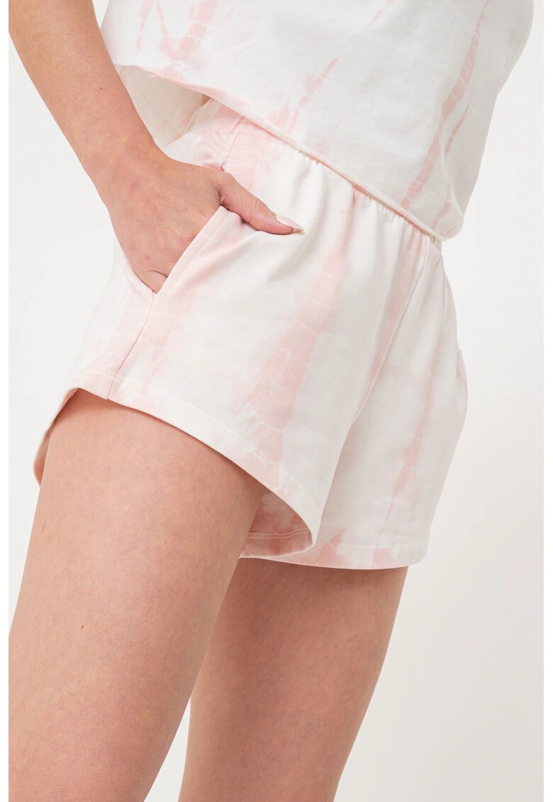Guess Pantaloni scurti din amestec de bumbac cu model abstract - Alb murdar/Roz pal