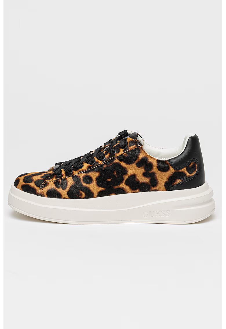 Guess Pantofi sport cu animal print si piele cu par scurt - Maro inchis/Bej
