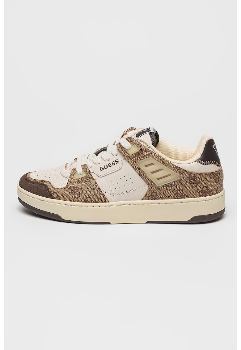 Guess Pantofi sport de piele ecologica cu logo si insertii de piele intoarsa - Alb/Maro
