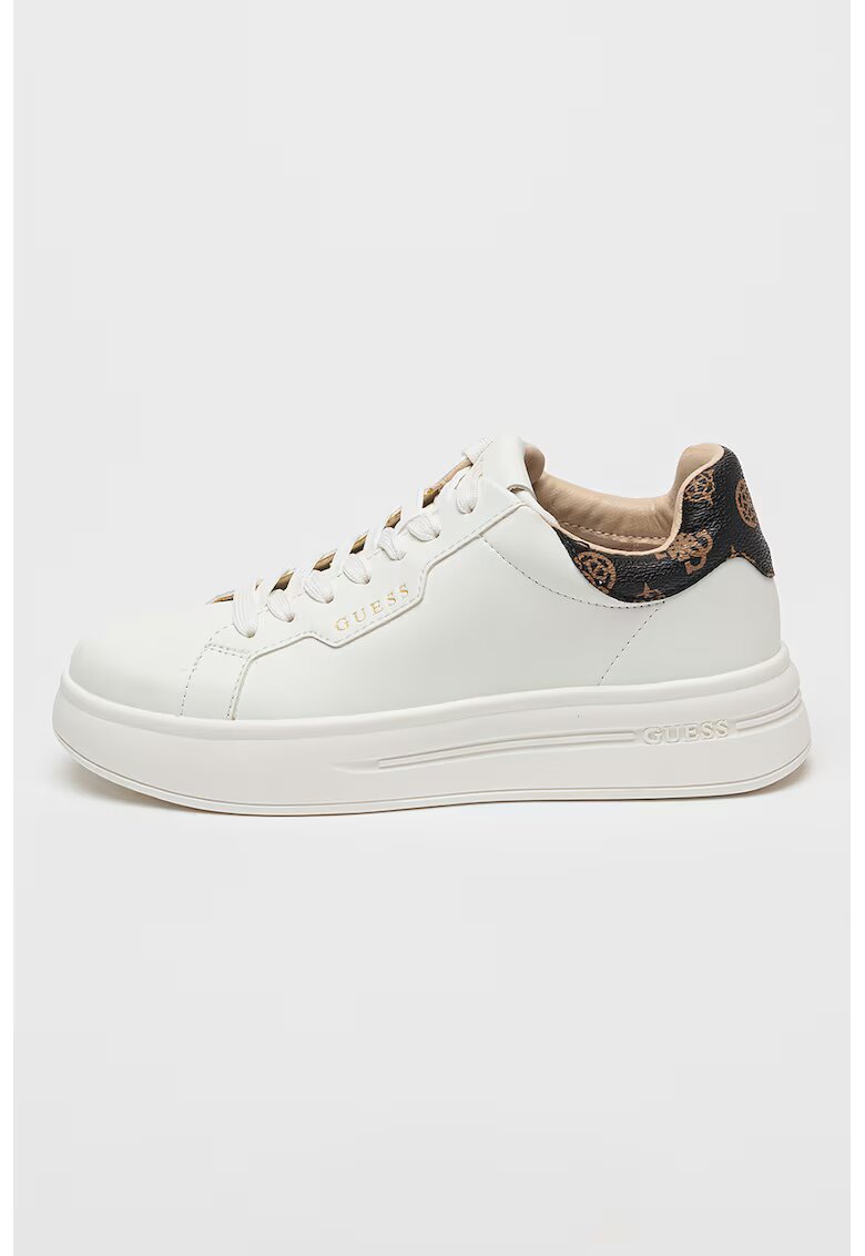 Guess Pantofi sport din piele si piele ecologica - Maro/Alb optic