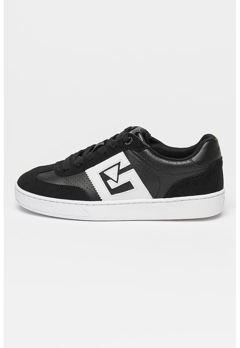 Guess Pantofi sport perforati cu insertii de piele intoarsa - Negru/Alb optic