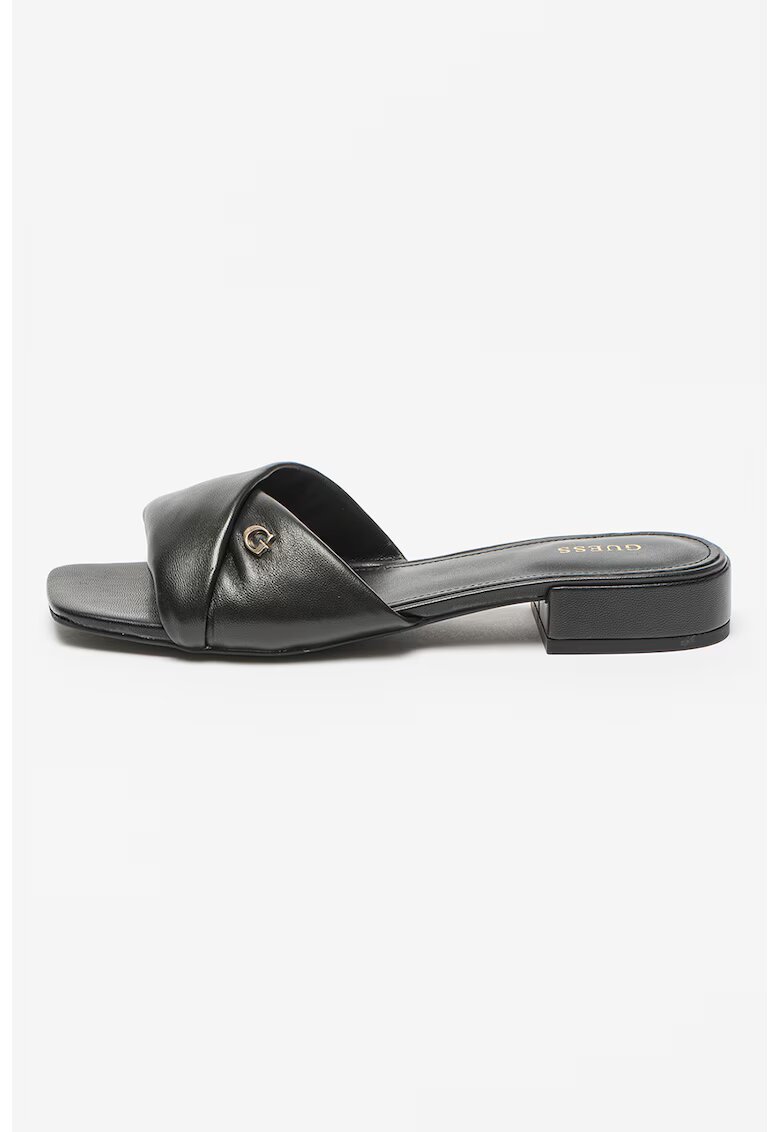Guess Papuci de piele cu logo - Negru