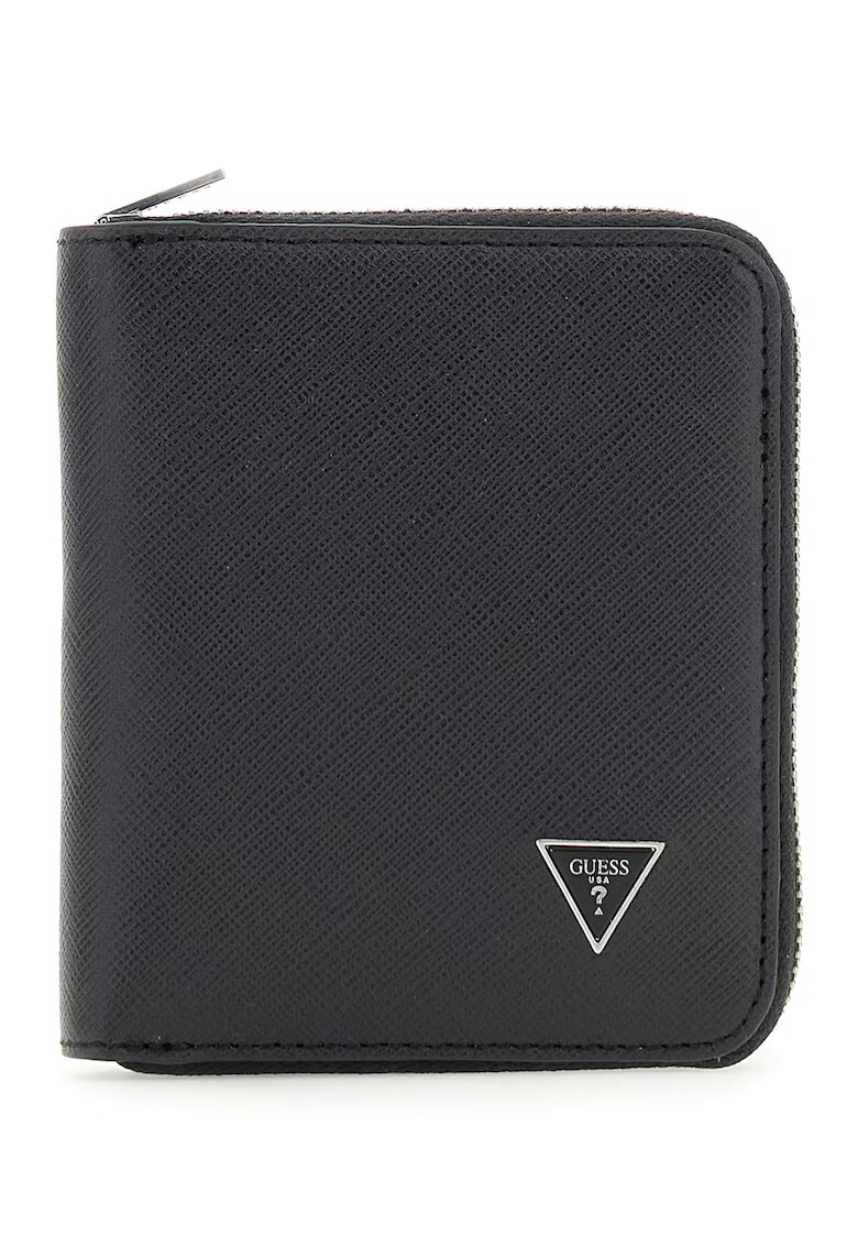 Guess Portofel din piele cu logo metalic si fermoar - Negru