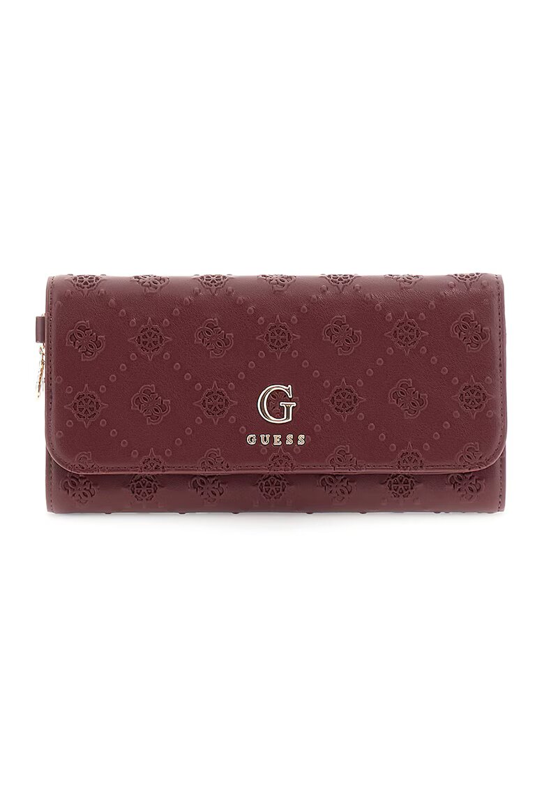 Guess Portofel din piele ecologica cu model monograma si clapa - Visiniu