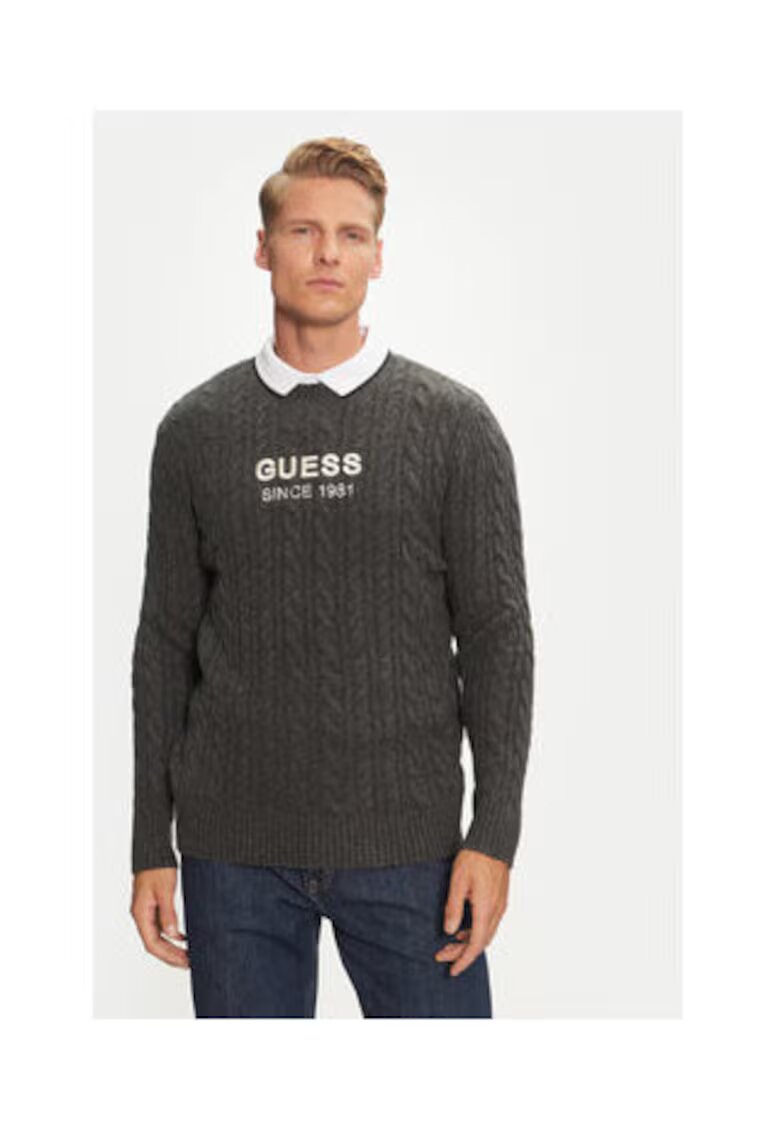 Guess Pulover brodat cu imprimeu logo