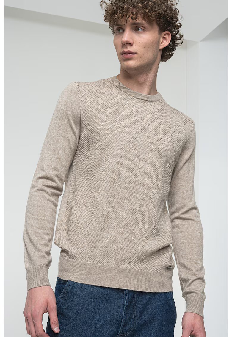 Guess Pulover cambrat din amestec de lana - Maro melange