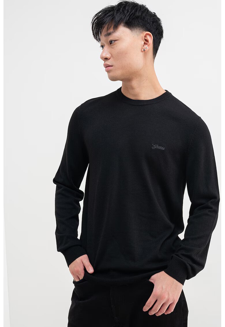 Guess Pulover cu decolteu la baza gatului si logo - Negru