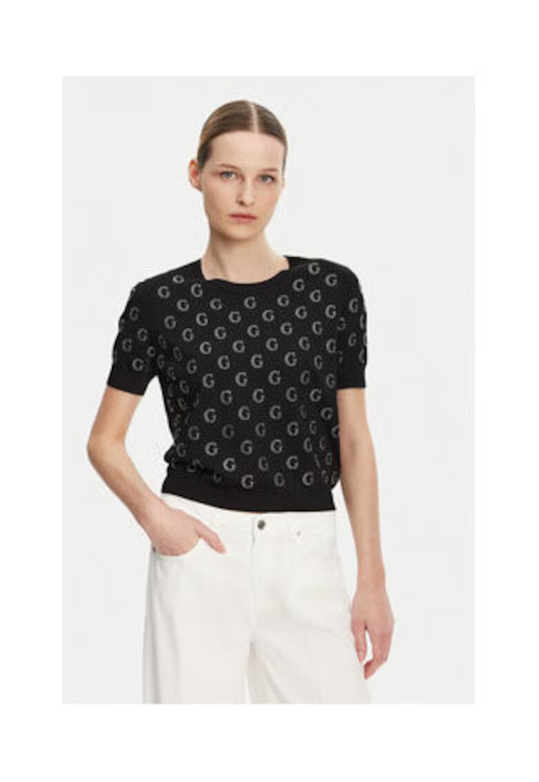 Guess Pulover cu decolteu la baza gatului si model