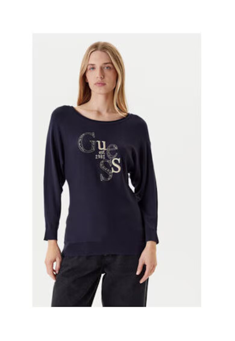 Guess Pulover cu decolteu rotund si strasuri