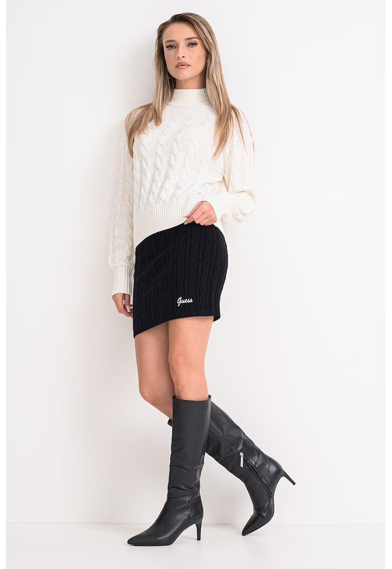 Guess Pulover din amestec de lana cu model torsade si terminatie cu striatii - Crem