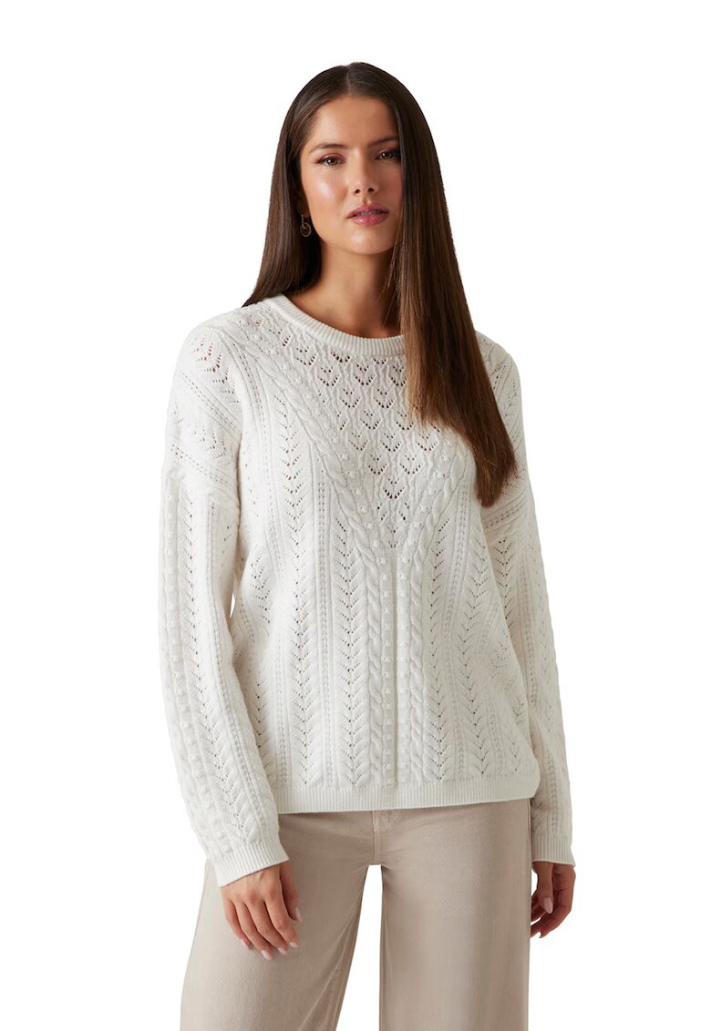 Guess Pulover lejer cu model cu perforatii - Alb